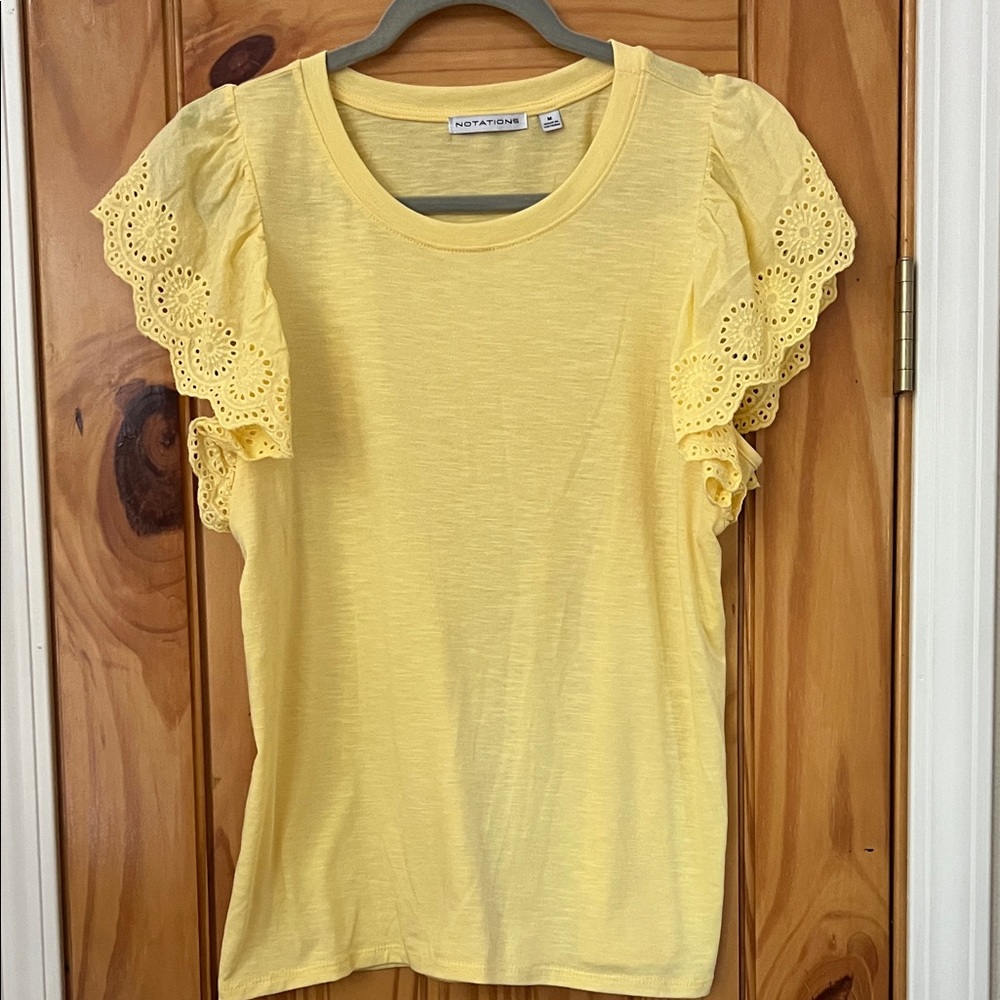 Notations Sunny Yellow Eyelet Sleeve Top M